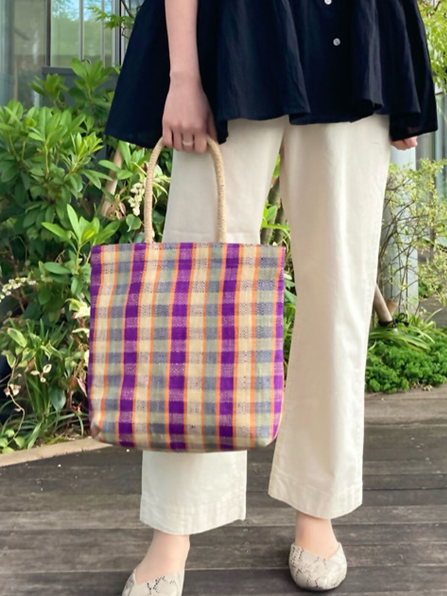 セール マダガスカルトートバッグ グリーン パープル バッグ Lugnoncure ルノンキュール 公式通販