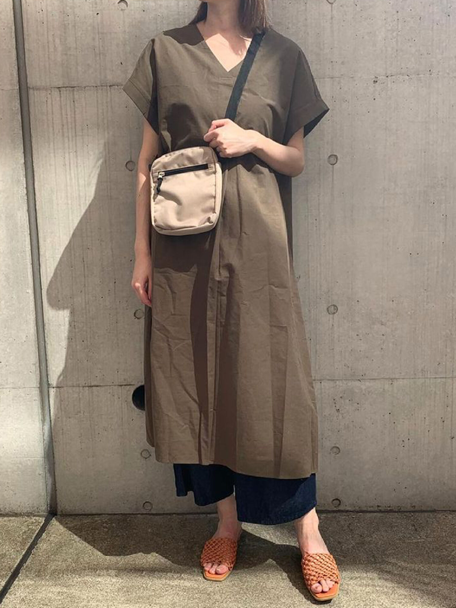 セール 綿ヘンプワンピース チャコールグレー ベージュ カーキ ワンピース Lugnoncure ルノンキュール 公式通販