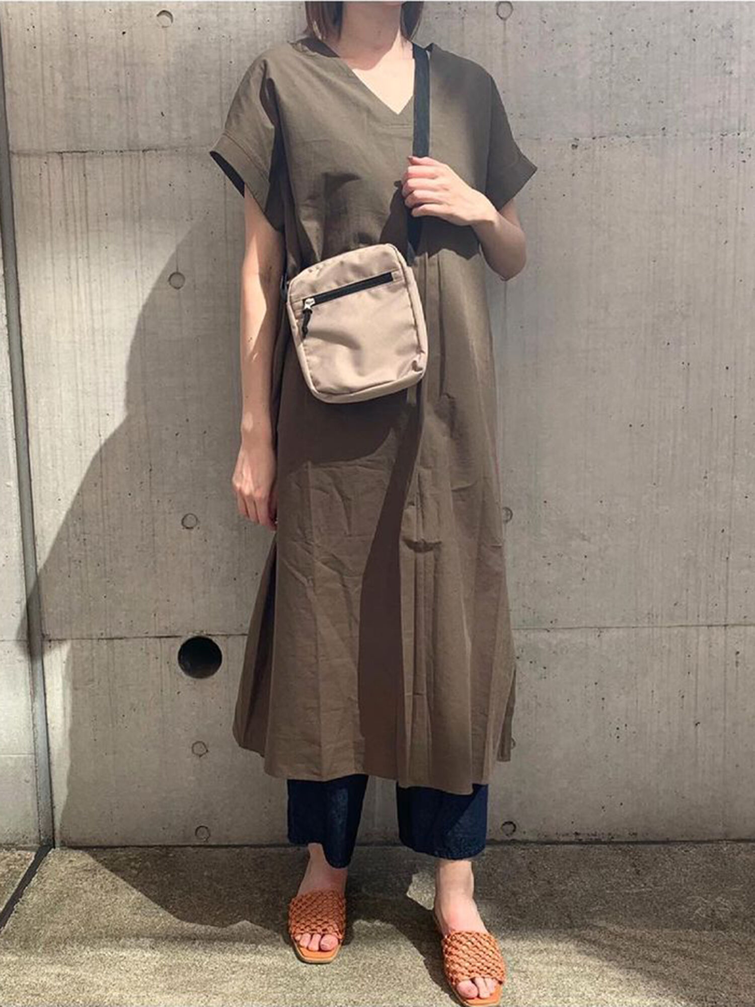 セール 綿ヘンプワンピース チャコールグレー ベージュ カーキ ワンピース Lugnoncure ルノンキュール 公式通販