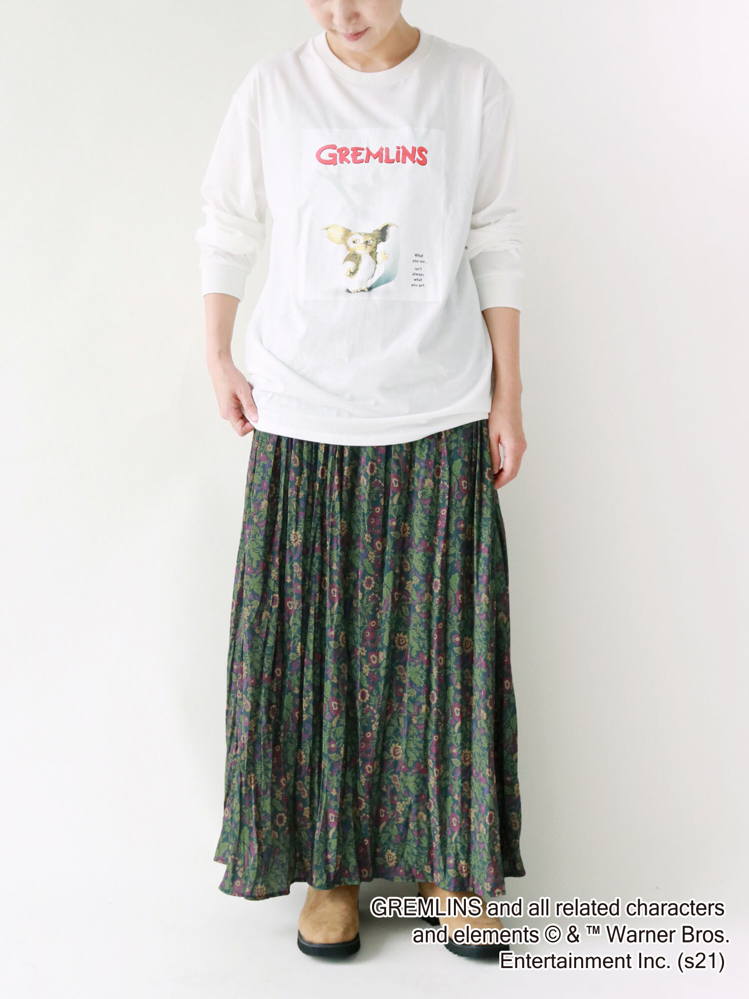 セール レトロ花柄ランダムプリーツスカート オレンジ グリーン ネイビー ボトムス スカート Lugnoncure ルノンキュール 公式通販