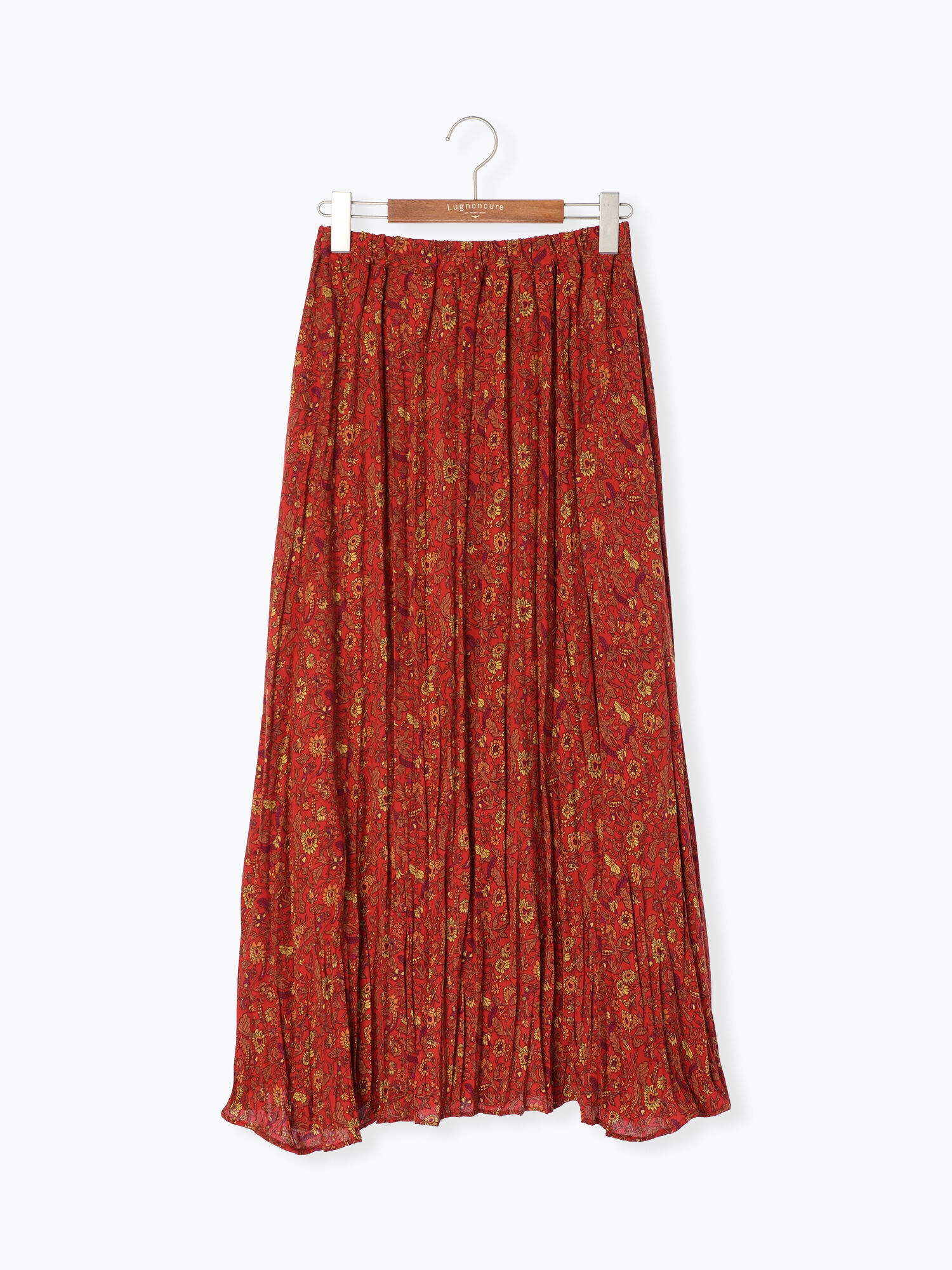 セール レトロ花柄ランダムプリーツスカート オレンジ グリーン ネイビー ボトムス スカート Lugnoncure ルノンキュール 公式通販