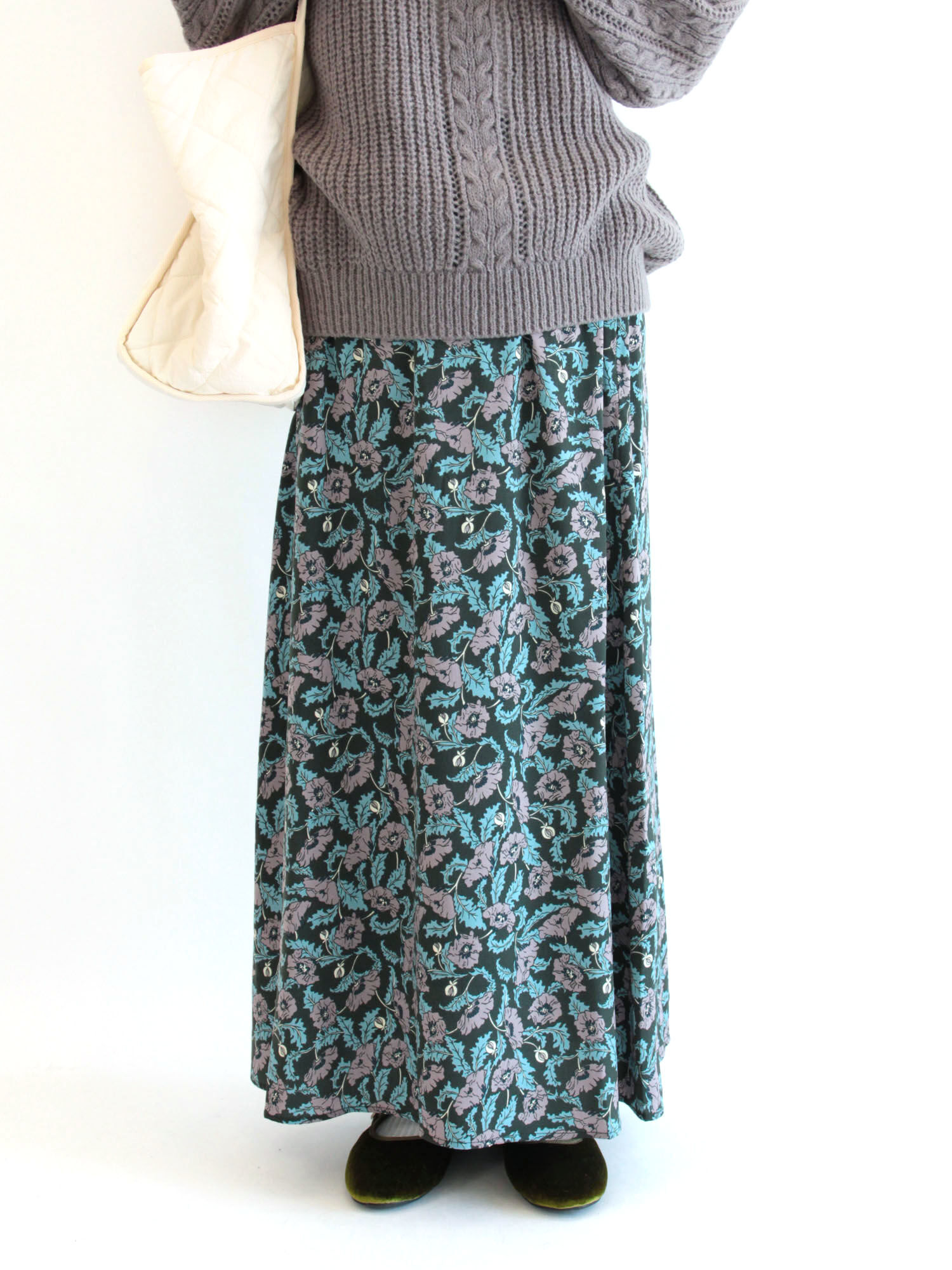 セール レトロ花柄ナロースカート グレー ボルドー ネイビー ボトムス スカート Lugnoncure ルノンキュール 公式通販