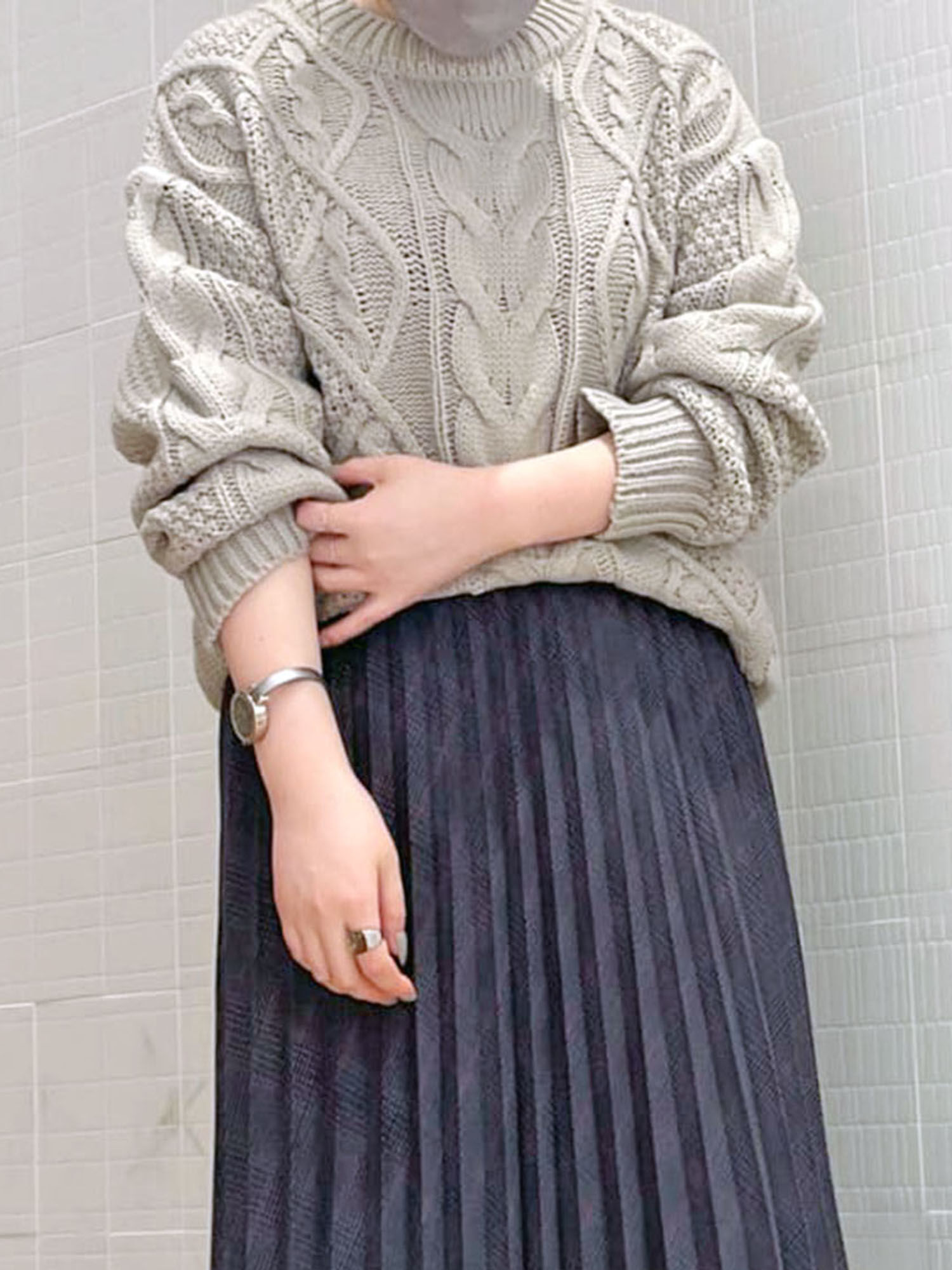セール ケーブルニット オフホワイト グレー ベージュ トップス Lugnoncure ルノンキュール 公式通販