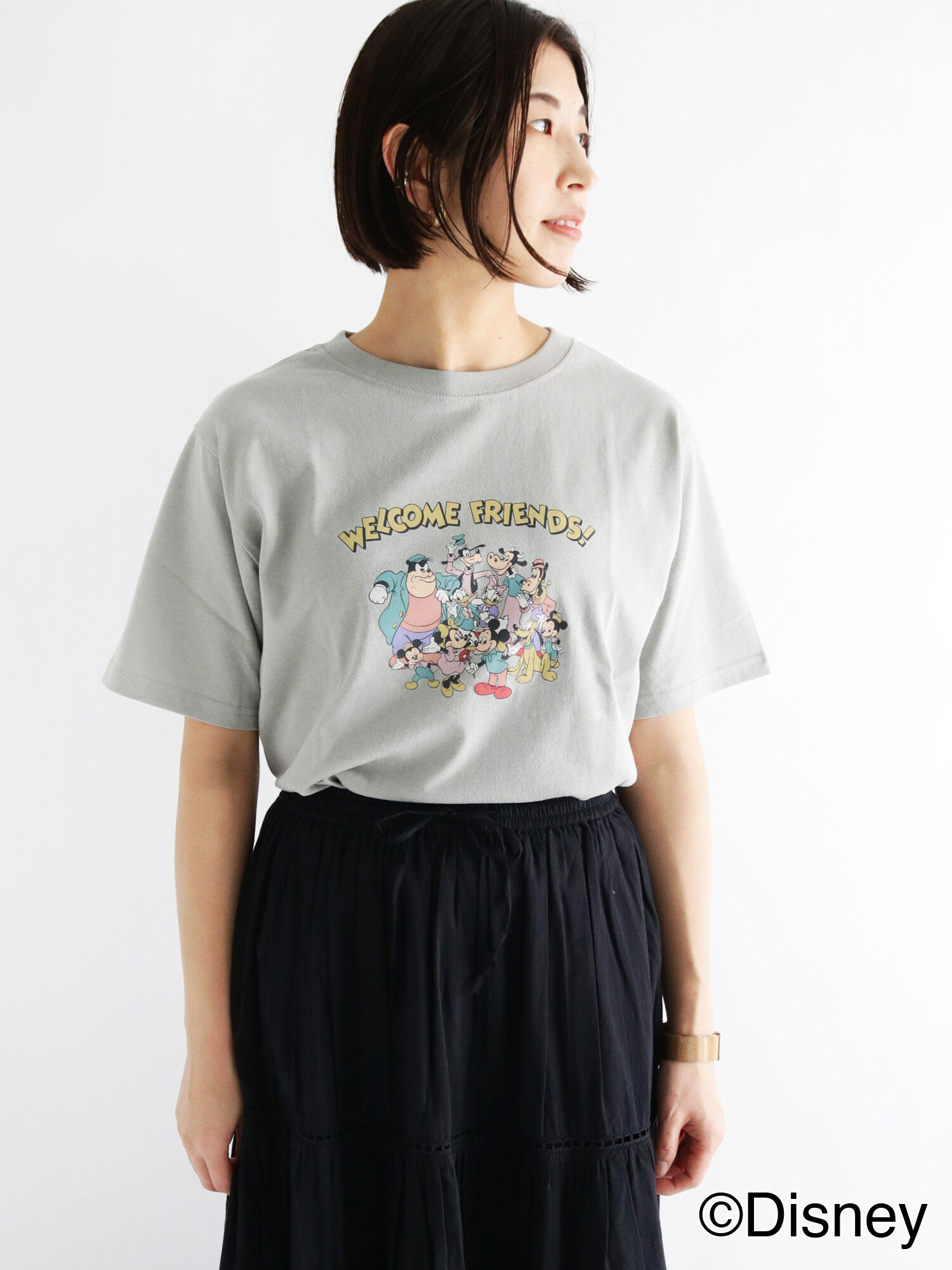 セール Disney ミッキー Amp フレンズ プリントtシャツ オフホワイト グレー ブルー トップス Tシャツ Lugnoncure ルノンキュール 公式通販