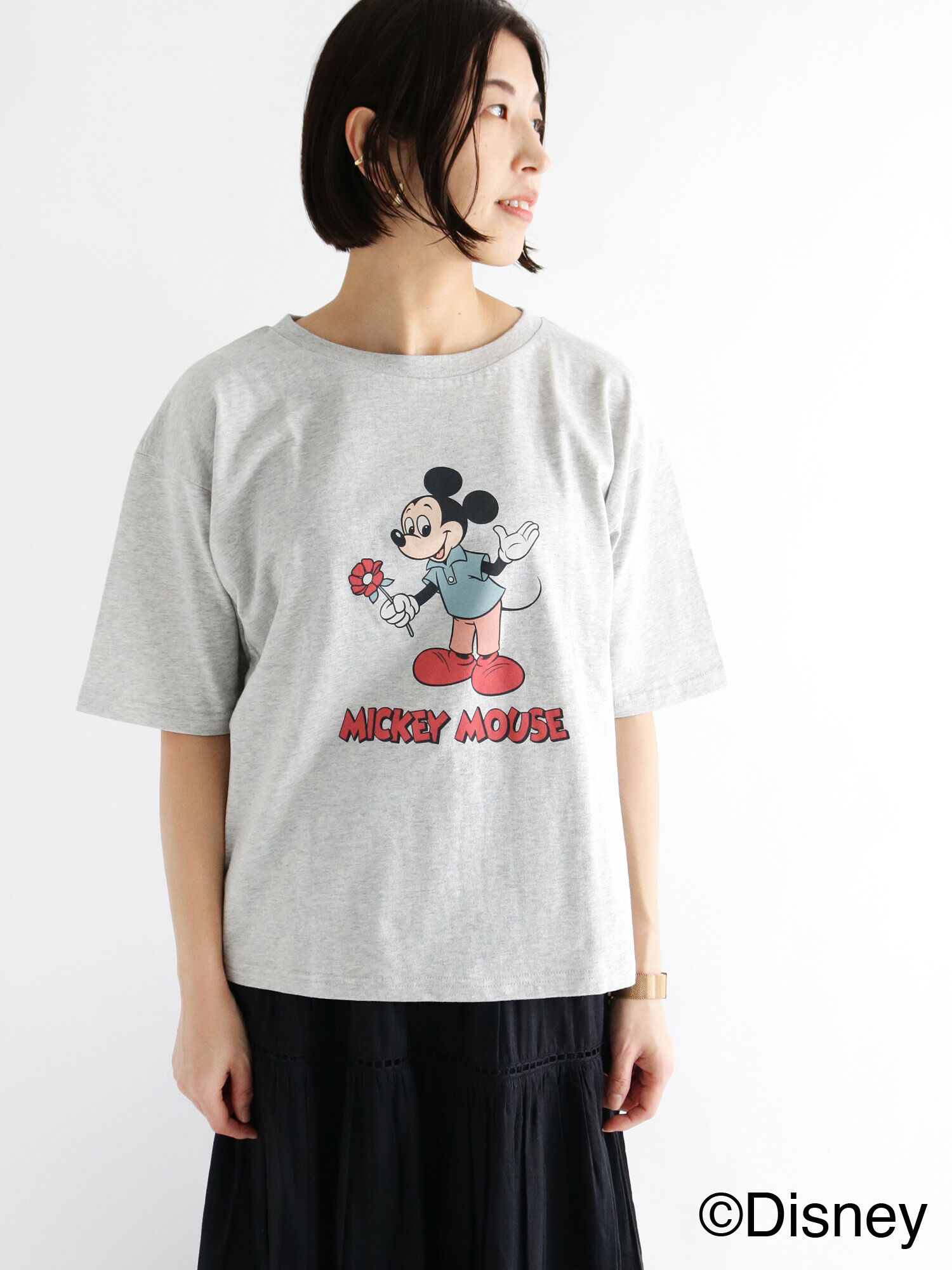 セール Disney ミッキー プリントtシャツ オフホワイト グレー ブルー トップス Tシャツ Lugnoncure ルノンキュール 公式 通販