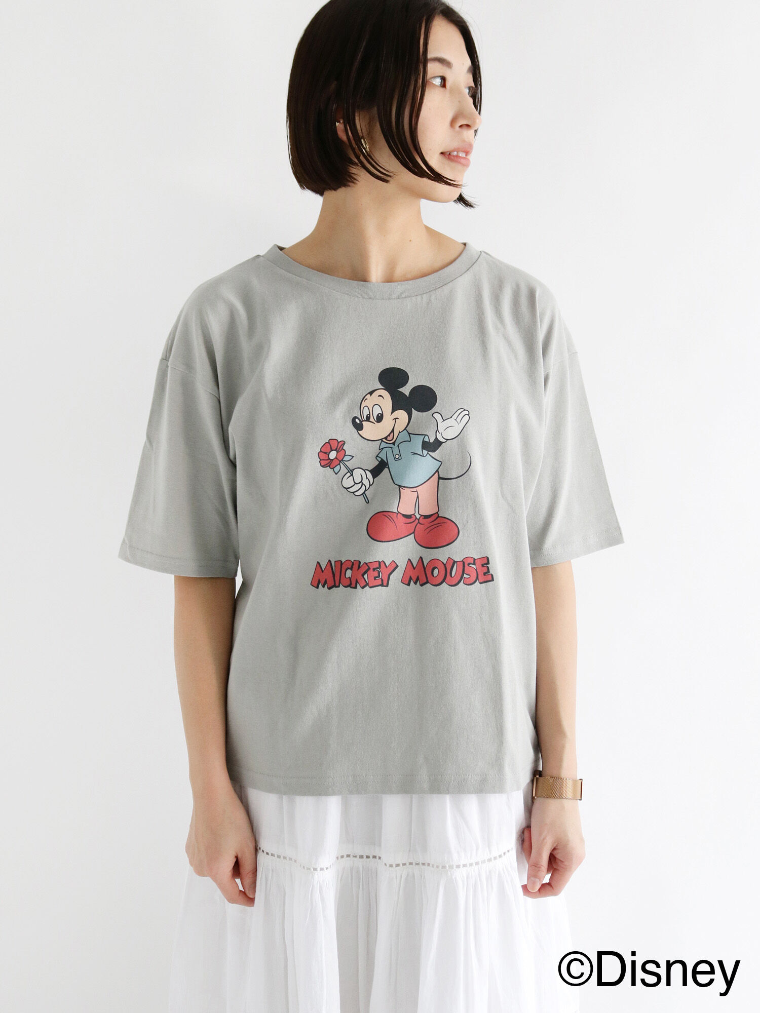 セール Disney ミッキー プリントtシャツ オフホワイト グレー ブルー トップス Tシャツ Lugnoncure ルノンキュール 公式通販