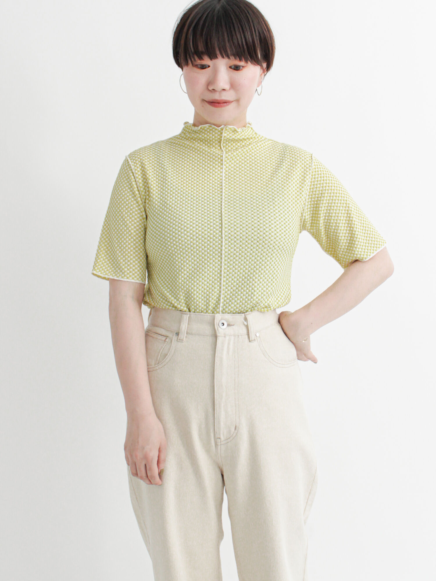 セール ギンガムチェックtシャツ オフホワイト ブラック イエロー トップス Tシャツ Lugnoncure ルノンキュール 公式通販