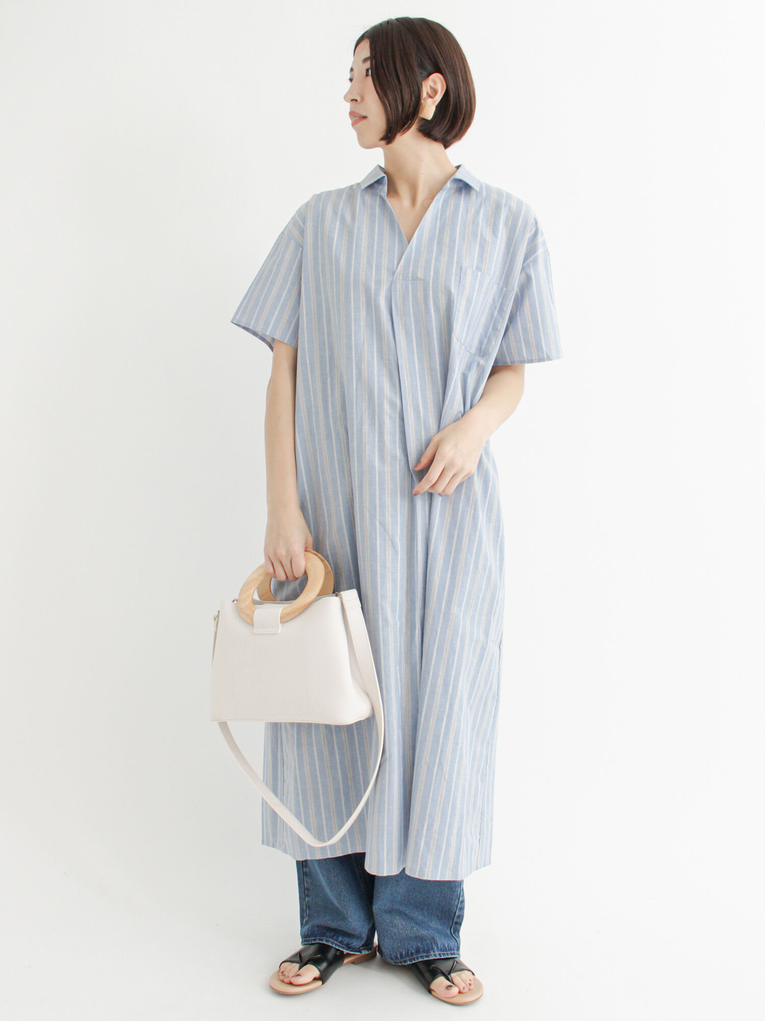 セール スキッパーシャツワンピース オフホワイト ベージュ ブルー ワンピース ワンピース Lugnoncure ルノンキュール 公式通販