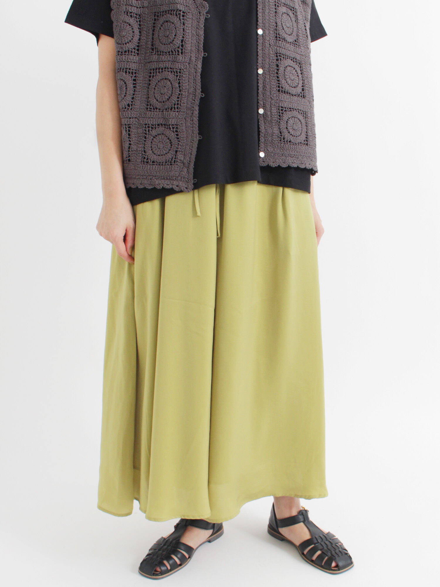 セール フレアワイドパンツ 無地 プリント柄 チャコールグレー ブラック ベージュ グリーン ボトムス パンツ Lugnoncure ルノンキュール 公式通販