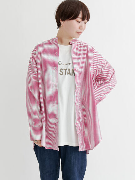 【イージーケア】バンドカラーオーバーシャツ（ピンク）｜Lugnoncure（ルノンキュール）通販