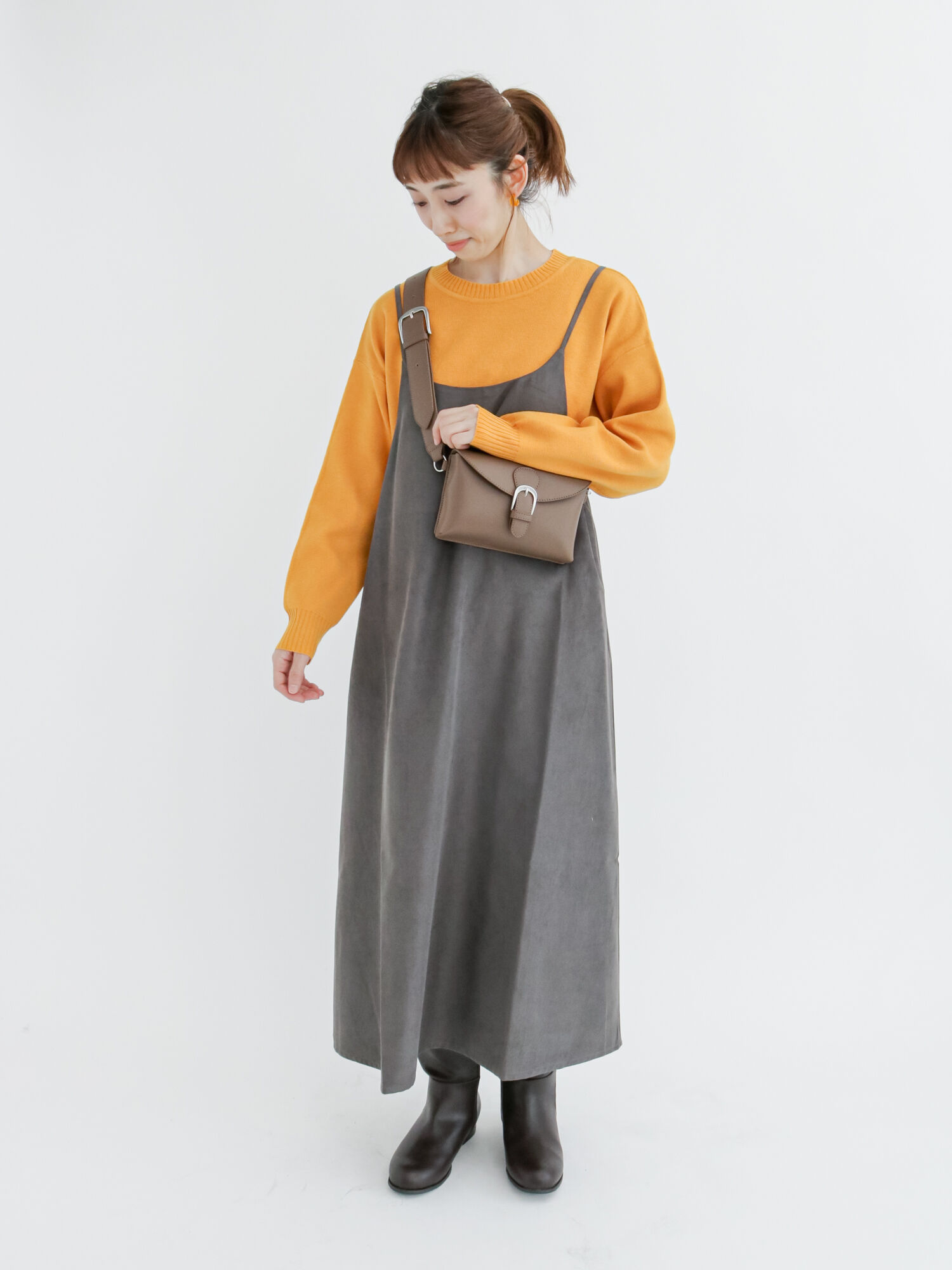 セール スエードタッチキャミワンピース オフホワイト チャコールグレー キャメル ワンピース ワンピース Lugnoncure ルノンキュール 公式通販