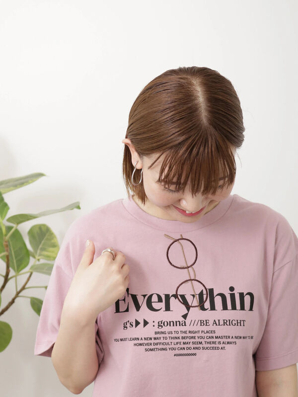 セール】 メガネ刺繍Tシャツ（オフホワイト/チャコールグレー/ピンク