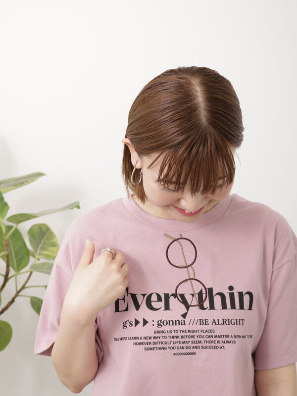 セール】 メガネ刺繍Tシャツ（オフホワイト/チャコールグレー/ピンク