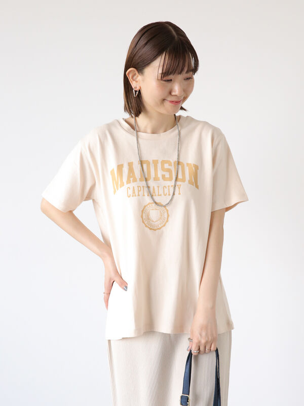 セール】 ◎カレッジロゴTシャツ（オフホワイト/ブラック/キナリ