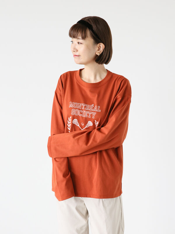 セール】 スポーツロゴプリントTシャツ（オフホワイト/ダークオレンジ