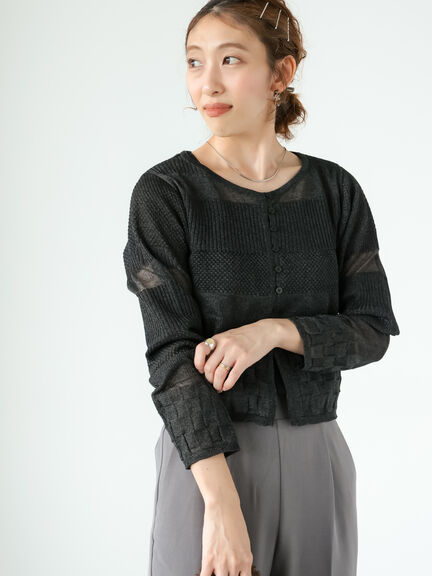 CLANE - シアーカーディガン ブラック - W FACE BICOLOR SHEER