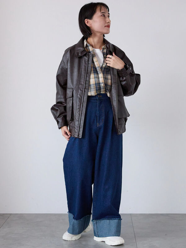 セール】 【WEB限定】ターンバックワイドデニム（ブルー