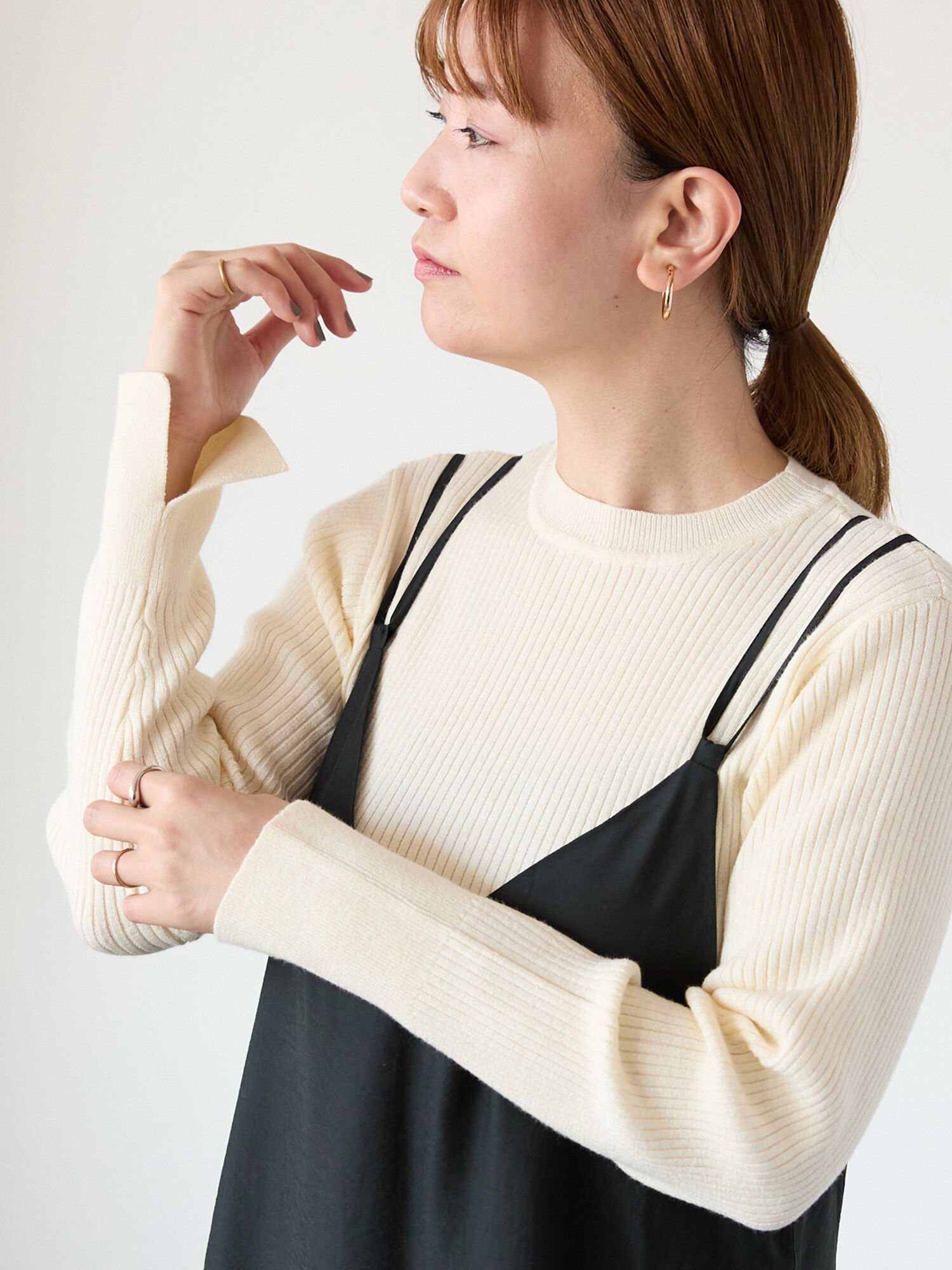 ニット セーター ラメ混ボーダークルーネックニット レディース Te chichi TERRASSE ニット セーター ラメ混プリーツ編みニット