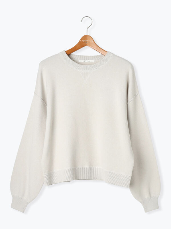 セール】 スウェットライククルーネックニット（オフホワイト/グレー