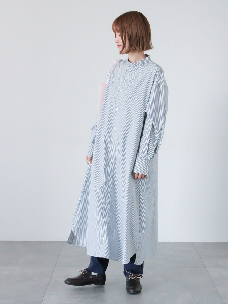 INED イネド サファリデザインシャツワンピース ライトブルー  