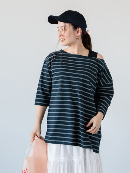 2wayボーダートップス《2025spring catalog item》（オフホワイト/ブラウン/ネイビー）｜Lugnoncure（ルノンキュール）通販