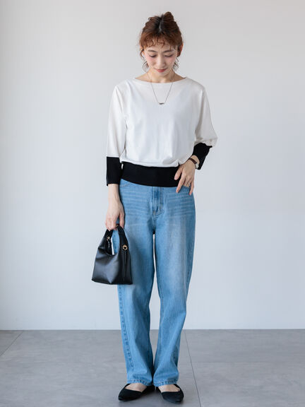 配色ニットプルオーバー《2025spring catalog item》（オフホワイト/ベージュ/ネイビー）｜Lugnoncure（ルノンキュール）通販