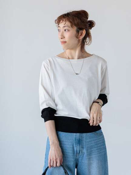 配色ニットプルオーバー《2025spring catalog item》（オフホワイト/ベージュ/ネイビー）｜Lugnoncure（ルノンキュール）通販