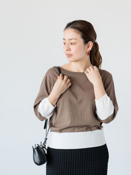 配色ニットプルオーバー《2025spring catalog item》（オフホワイト/ベージュ/ネイビー）｜Lugnoncure（ルノンキュール）通販