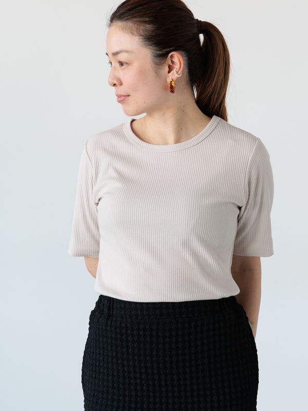 【抗菌防臭】クルーネックリブTシャツ（ベージュ）｜Lugnoncure（ルノンキュール）通販