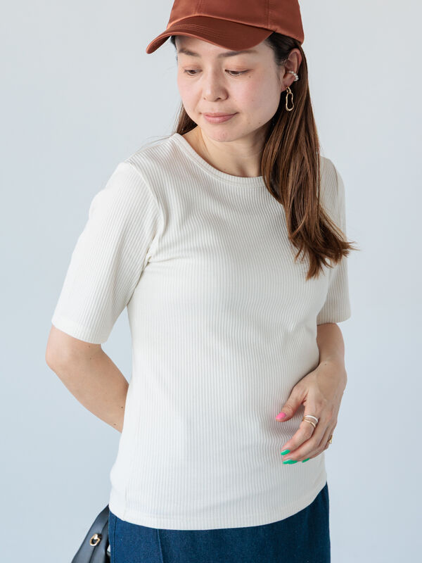 セール】 【抗菌防臭】クルーネックリブTシャツ（オフホワイト