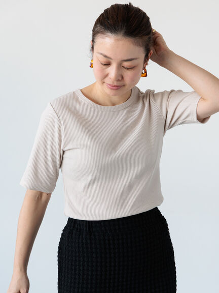 【抗菌防臭】クルーネックリブTシャツ（オフホワイト/ブラック/ベージュ）｜Lugnoncure（ルノンキュール）通販
