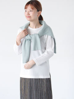 セール】 ワッフル9分袖トップス（オフホワイト/ブラック/トップス