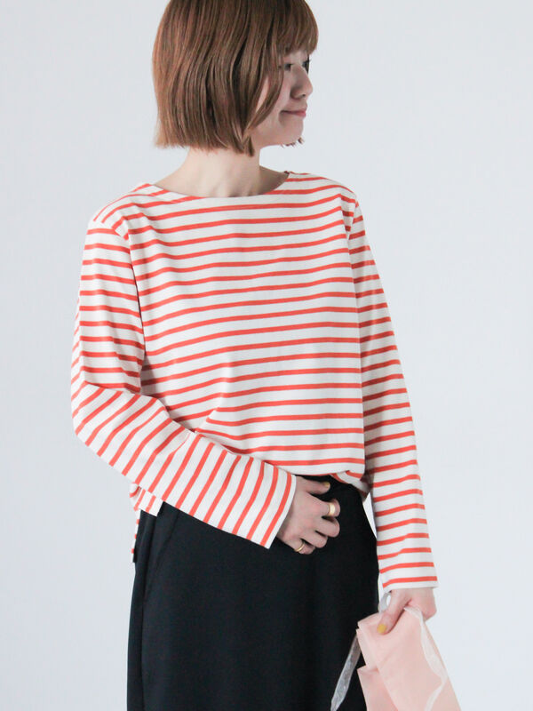 ボーダー長袖カットソー《2025spring catalog item》（オフホワイト/グレー/ベージュ/オレンジ）｜Lugnoncure（ルノンキュール）通販