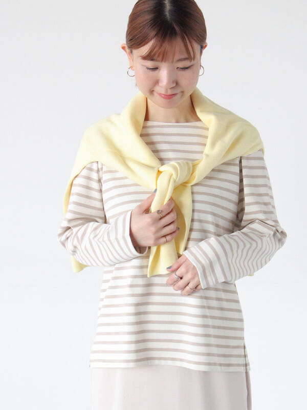 ボーダー長袖カットソー《2025spring catalog item》（ベージュ）｜Lugnoncure（ルノンキュール）通販