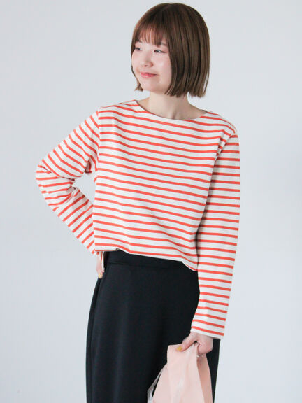 ボーダー長袖カットソー《2025spring catalog item》（オフホワイト/グレー/ベージュ/オレンジ）｜Lugnoncure（ルノンキュール）通販