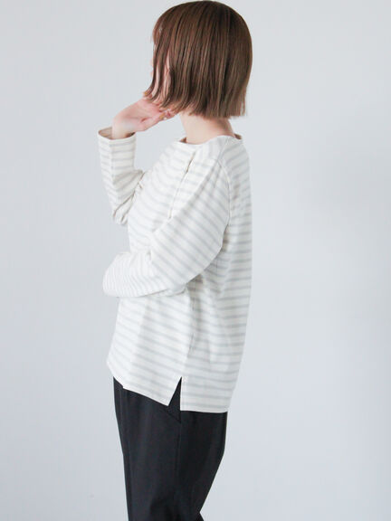 ボーダー長袖カットソー《2025spring catalog item》（オフホワイト/グレー/ベージュ/オレンジ）｜Lugnoncure（ルノンキュール）通販