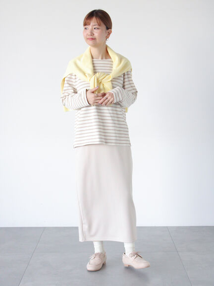 ボーダー長袖カットソー《2025spring catalog item》（オフホワイト/グレー/ベージュ/オレンジ）｜Lugnoncure（ルノンキュール）通販