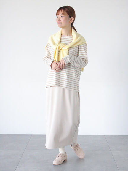 ボーダー長袖カットソー《2025spring catalog item》（オフホワイト/グレー/ベージュ/オレンジ）｜Lugnoncure（ルノンキュール）通販