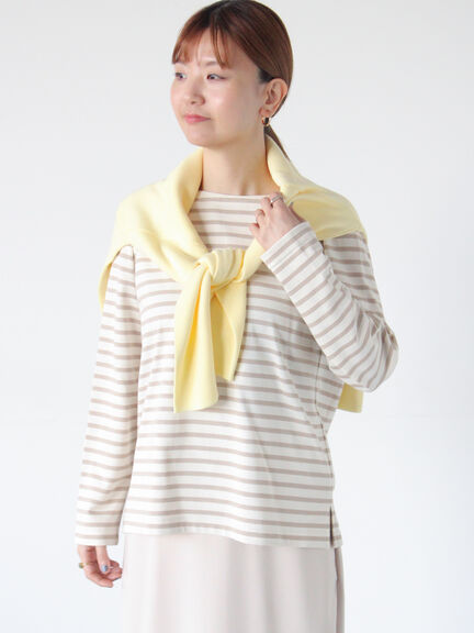 ボーダー長袖カットソー《2025spring catalog item》（オフホワイト/グレー/ベージュ/オレンジ）｜Lugnoncure（ルノンキュール）通販
