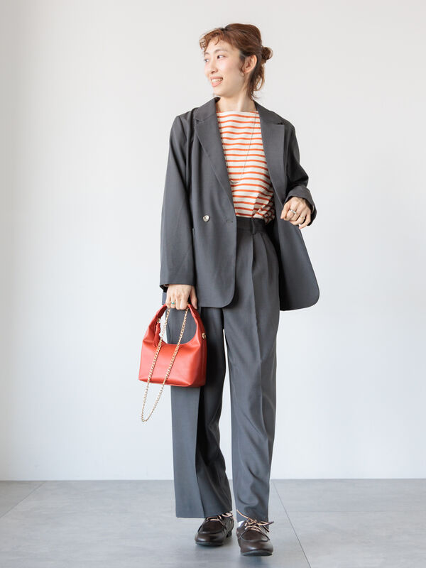 セール】 【セットアップ可】タックストレートパンツ（グレー