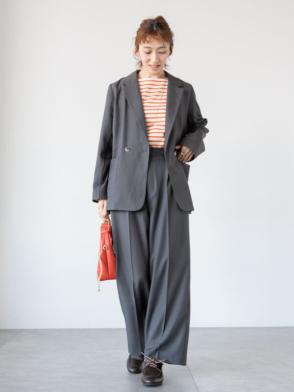 セール】 【セットアップ可】タックストレートパンツ（グレー