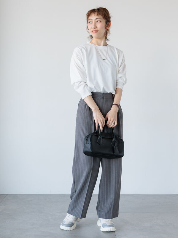 セール】 【セットアップ可】タックストレートパンツ（グレー