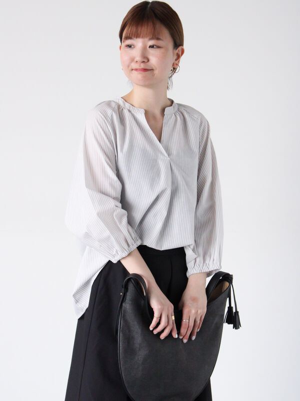 セール】 【イージーケア】7分袖スキッパーブラウス（オフホワイト