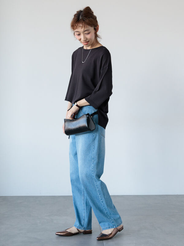 セール】 【接触冷感】無地/ボーダー7分袖ニット（オフホワイト