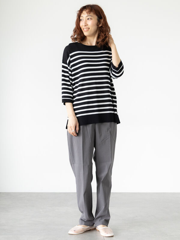 セール】 【接触冷感】無地/ボーダー7分袖ニット（オフホワイト