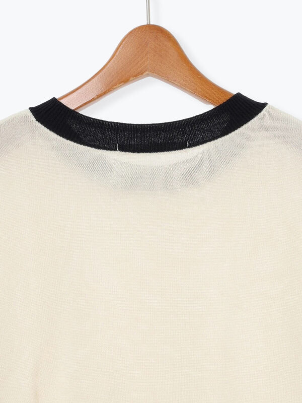 セール】 配色リンガーニット（オフホワイト/グレー/ブラック