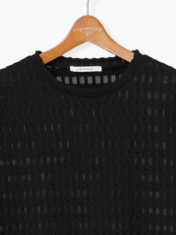 セール】 半袖ふくれカットワンピース（オフホワイト/ブラック