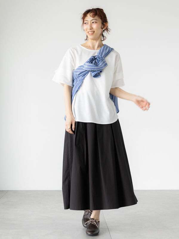 セール】 プレーティング袖タックTシャツ（オフホワイト