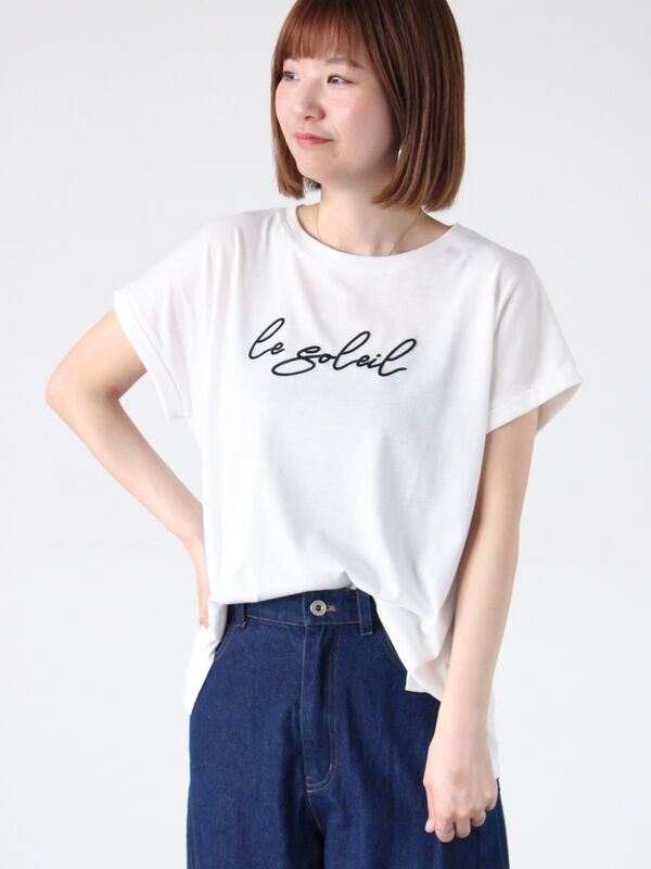 セール】 フロント刺繍Tシャツ（オフホワイト/ブラック/ピンク