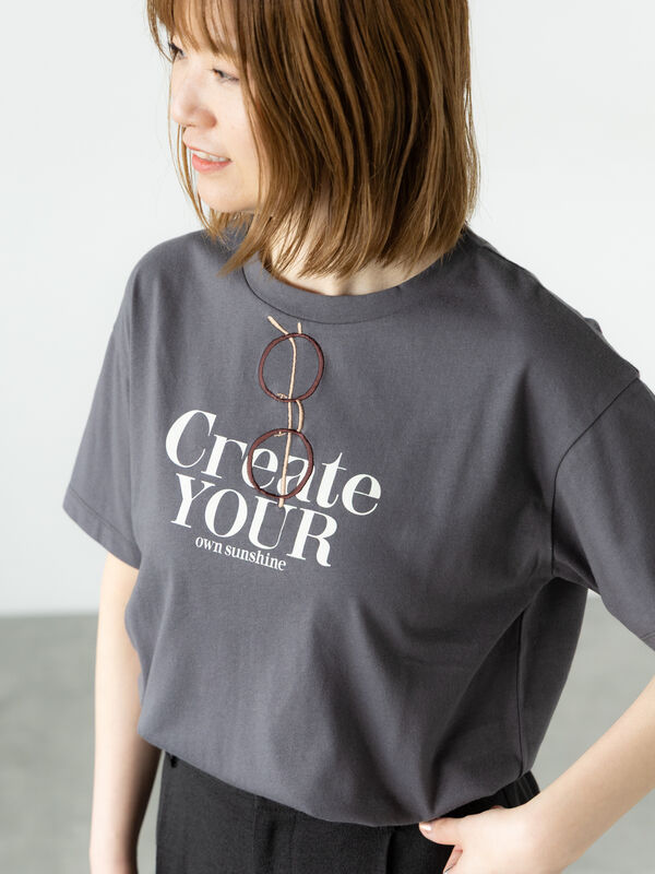 メガネ刺繍プリントTシャツ（オフホワイト/チャコールグレー/ブラック/キナリ）｜Lugnoncure（ルノンキュール）通販